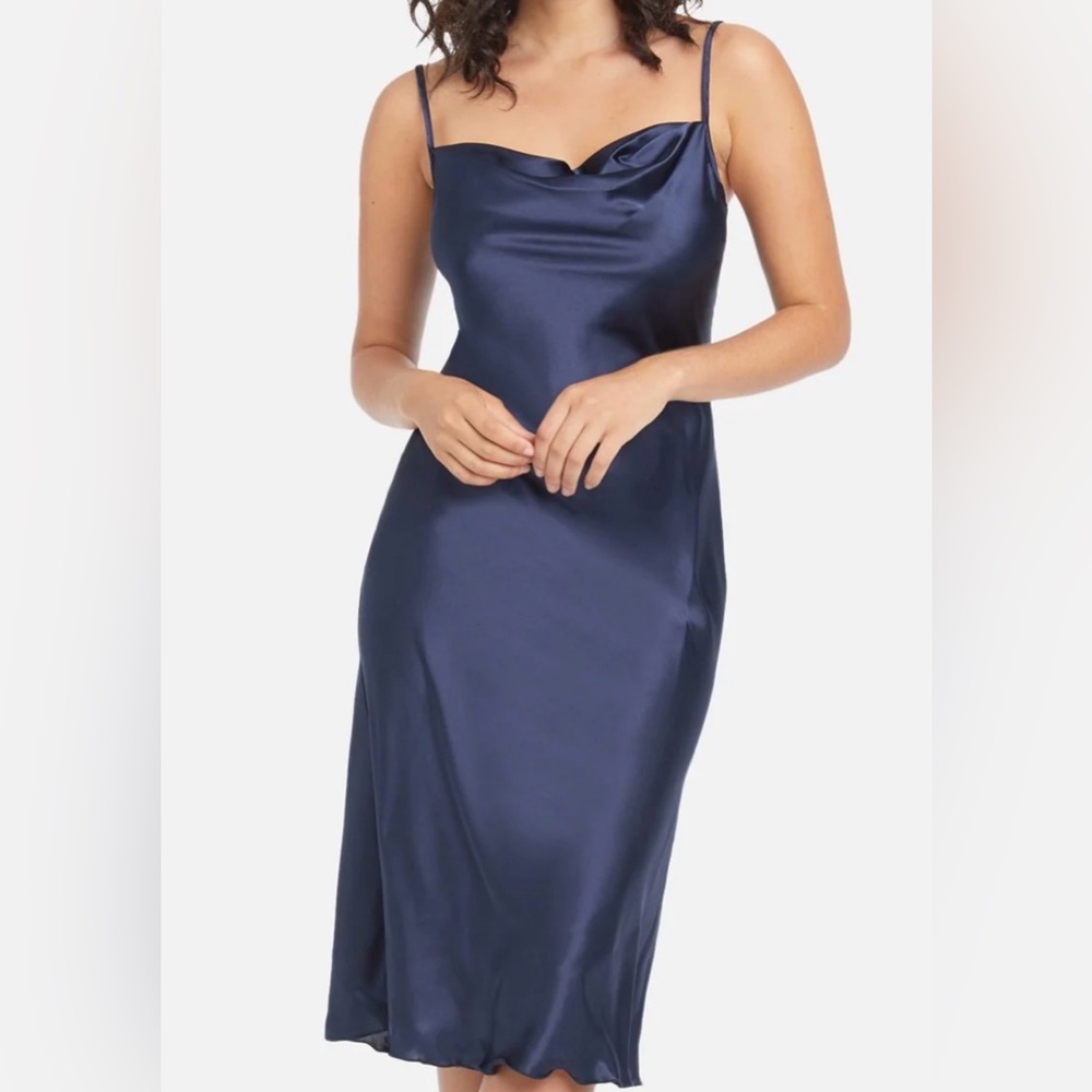 Bebe size small satin cowl neck slip midi dress.